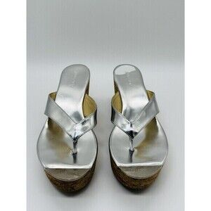 Jimmy Choo Women's Velvety SILVER Cork Wedge Heel Thong Sandals SIZE 40 1/2